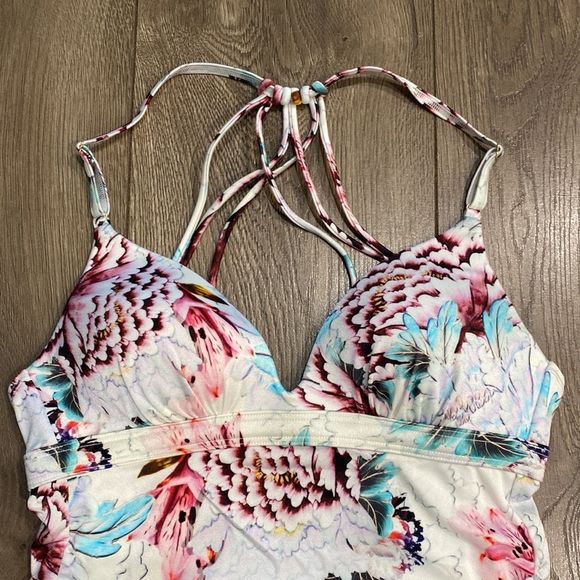 Athleta Aqualuxe Lotus Floral Print Strappy Back Tankini Swim Top Size XXS/XS - Picture 3 of 10